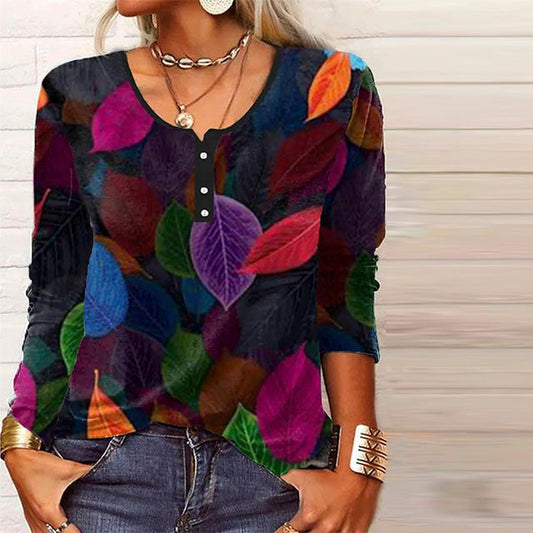 Manon™ | Blouse À Imprimé Feuilles Colorées