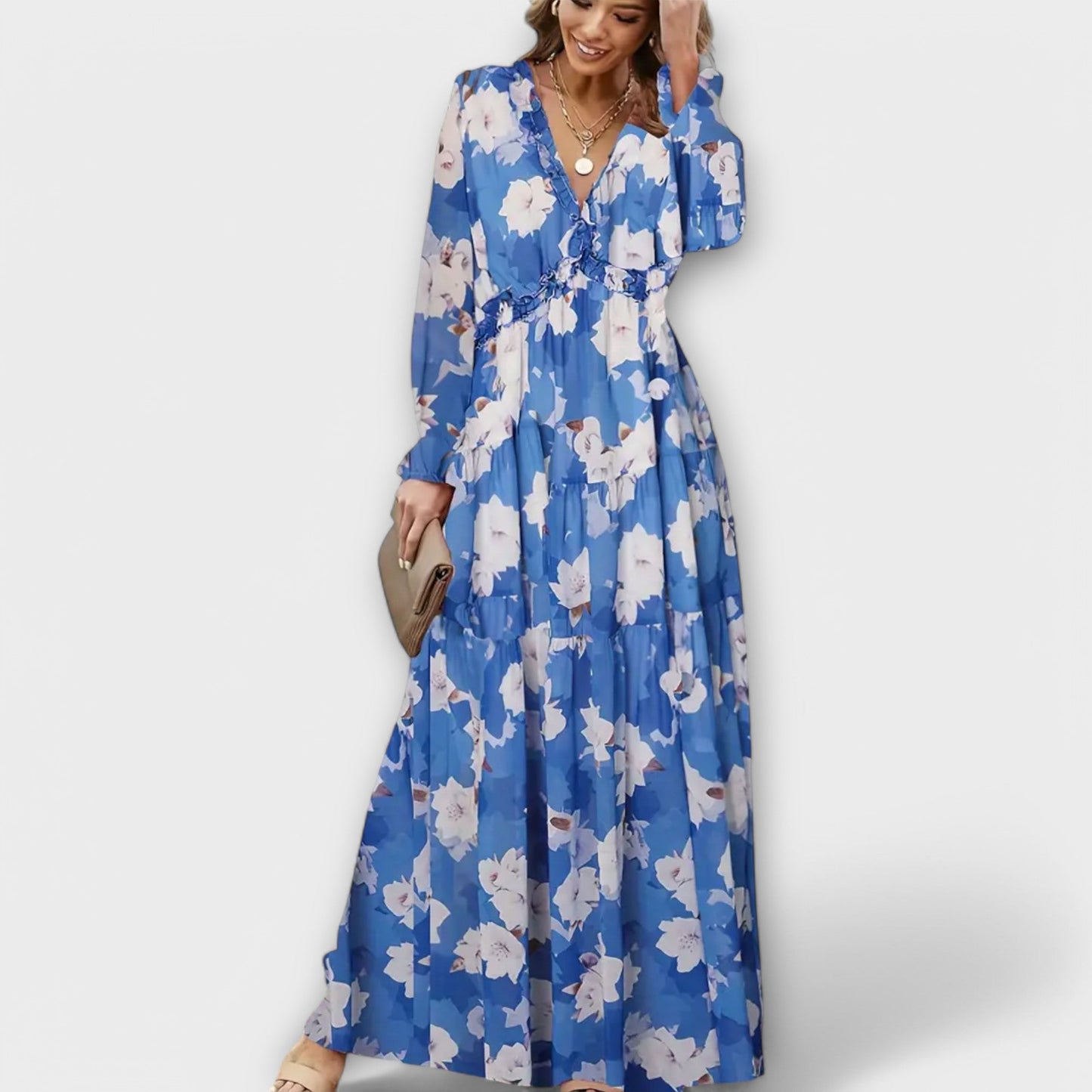 Elle | Robe longue fleurie à col en V