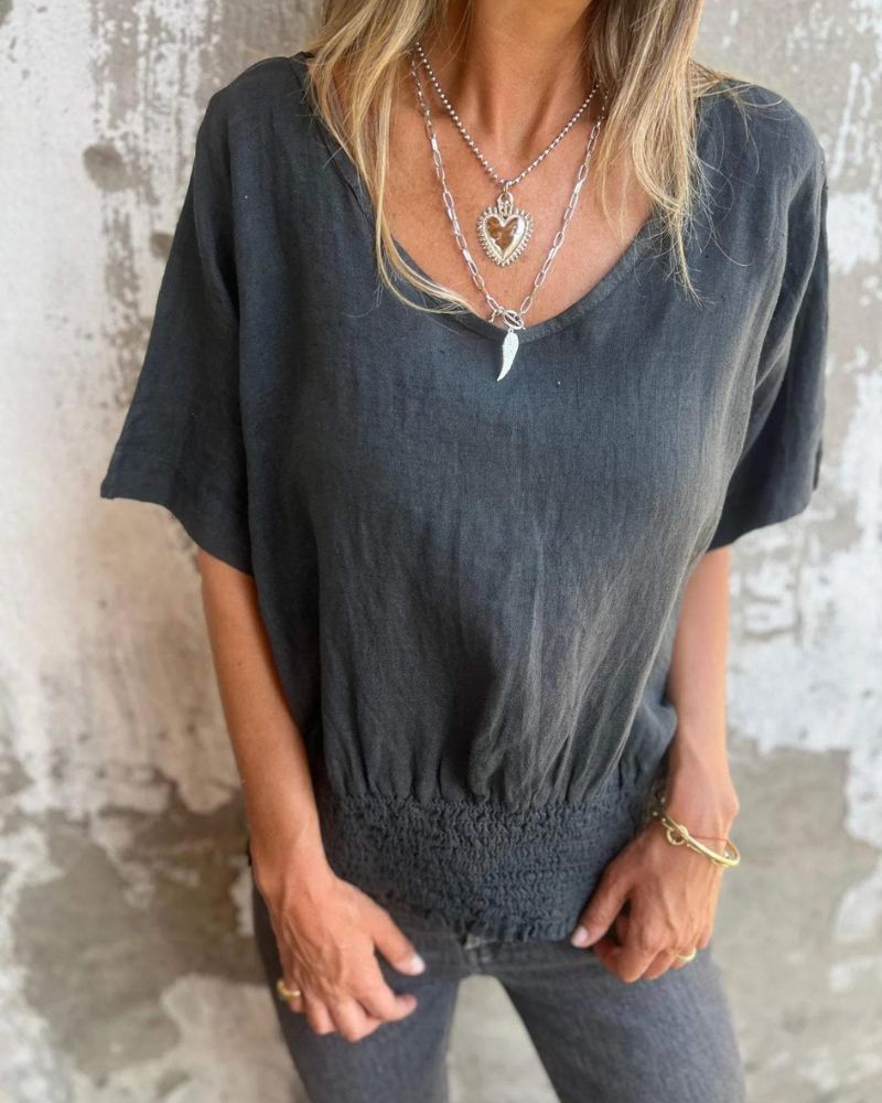 MÉLINE - T-SHIRT COL EN V PRÈS DU CORPS