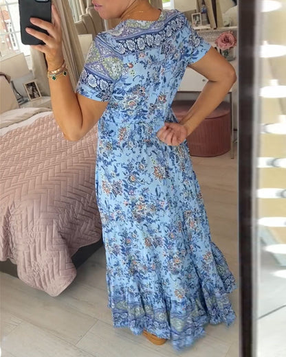 WILMA – ROBE À FLEURS AVEC DÉCOLLETÉ EN V