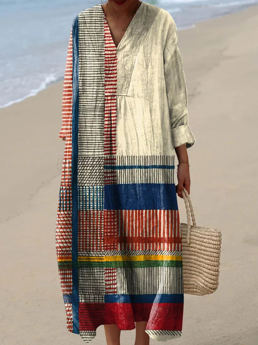 Robe en coton à imprimé artistique à motif abstrait pour femmes