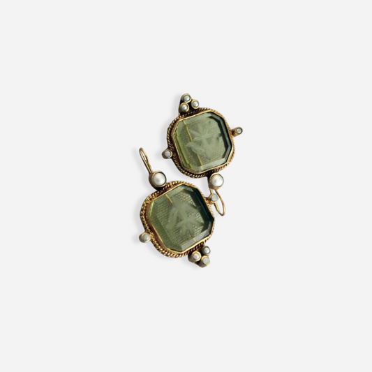 Boucles d'oreilles Maeble Vintage avec pierre verte et perle