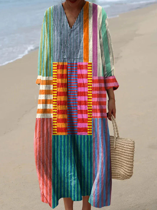 Robe en coton à imprimé artistique à motif abstrait pour femmes