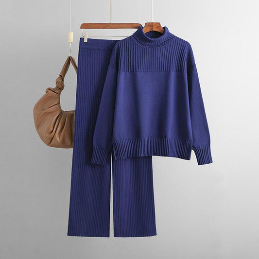 Ensemble deux pièces frais uni bleu foncé à manches longues