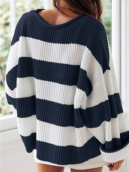 Mathilde | Pull tricoté à col rond et rayures