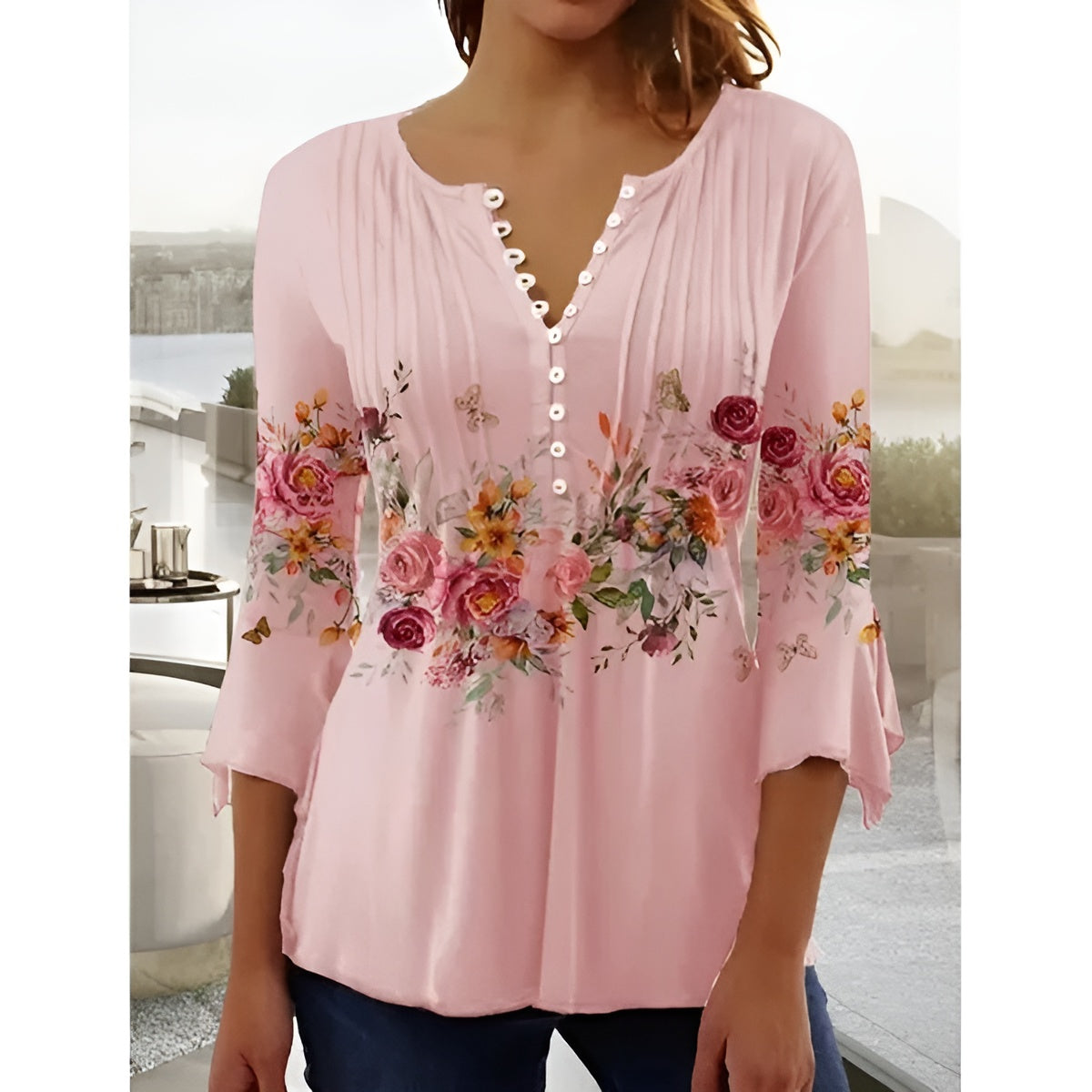 Lily™ | Blouse fleurie à col en V