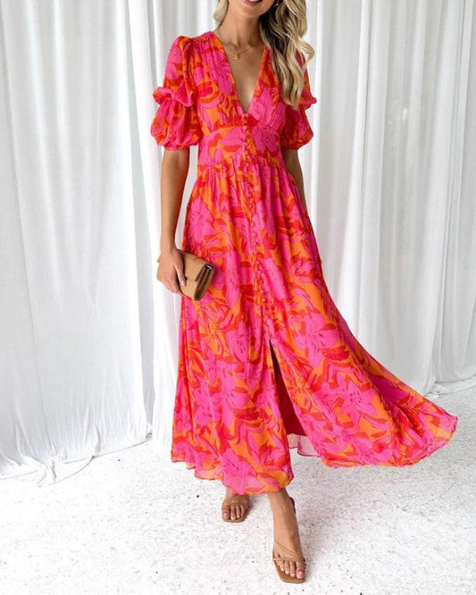 Barbara - La robe longue rouge-rose