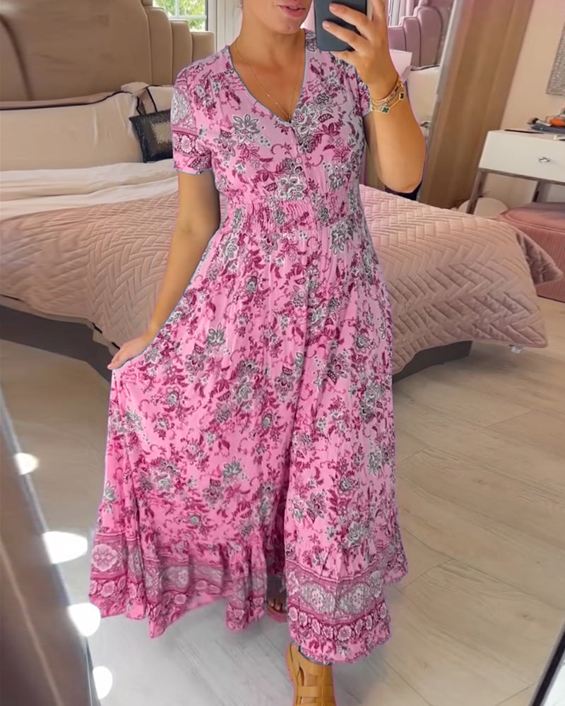 WILMA – ROBE À FLEURS AVEC DÉCOLLETÉ EN V