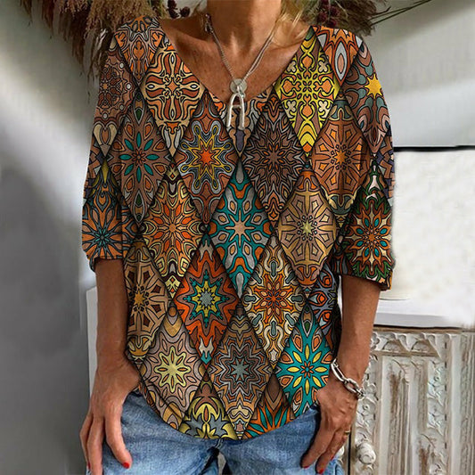 Sophie™ | T-Shirt Longues Manches À Imprimé Géométrique Vintage