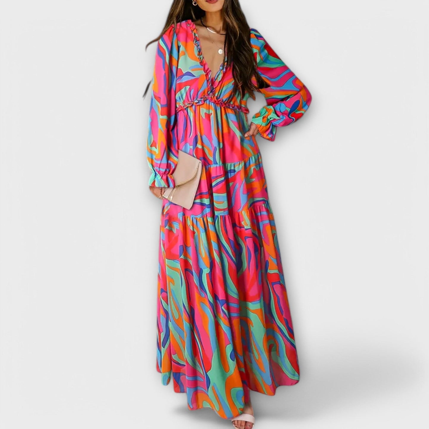 Elle | Robe longue fleurie à col en V