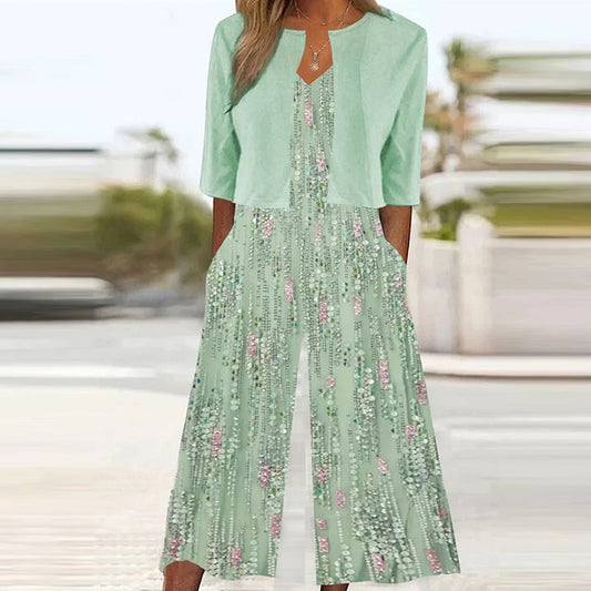 Combinaison verte à col en V pour jeune avec veste