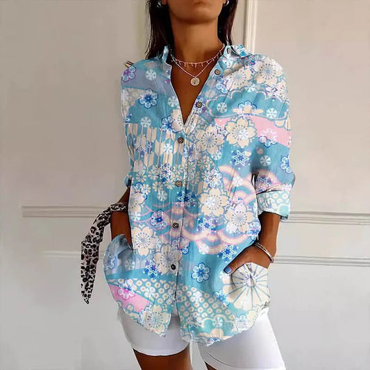 Chemise femme à fleurs à manches longues