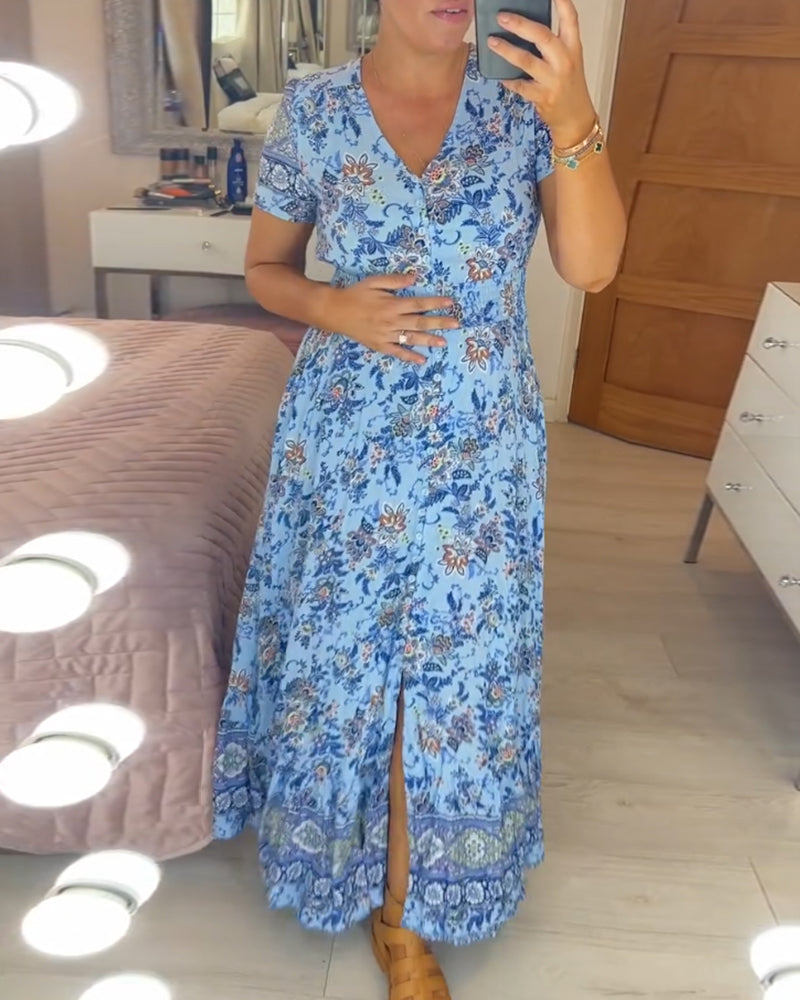 WILMA – ROBE À FLEURS AVEC DÉCOLLETÉ EN V