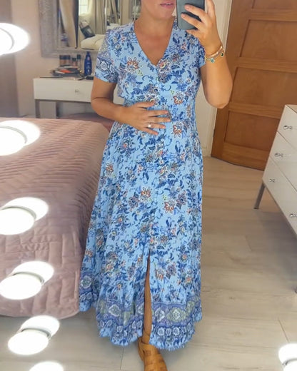 WILMA – ROBE À FLEURS AVEC DÉCOLLETÉ EN V