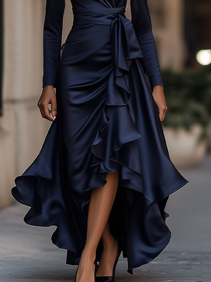 Mathilde™ — Robe portefeuille satinée élégance intemporelle