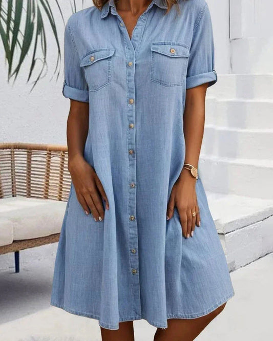 OLVA - ROBE EN JEAN À MANCHES COURTES AVEC BOUTONS