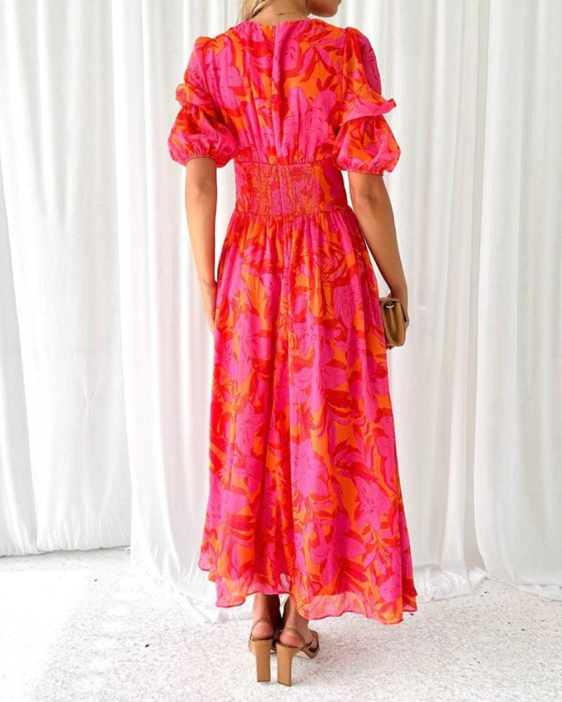 Barbara - La robe longue rouge-rose