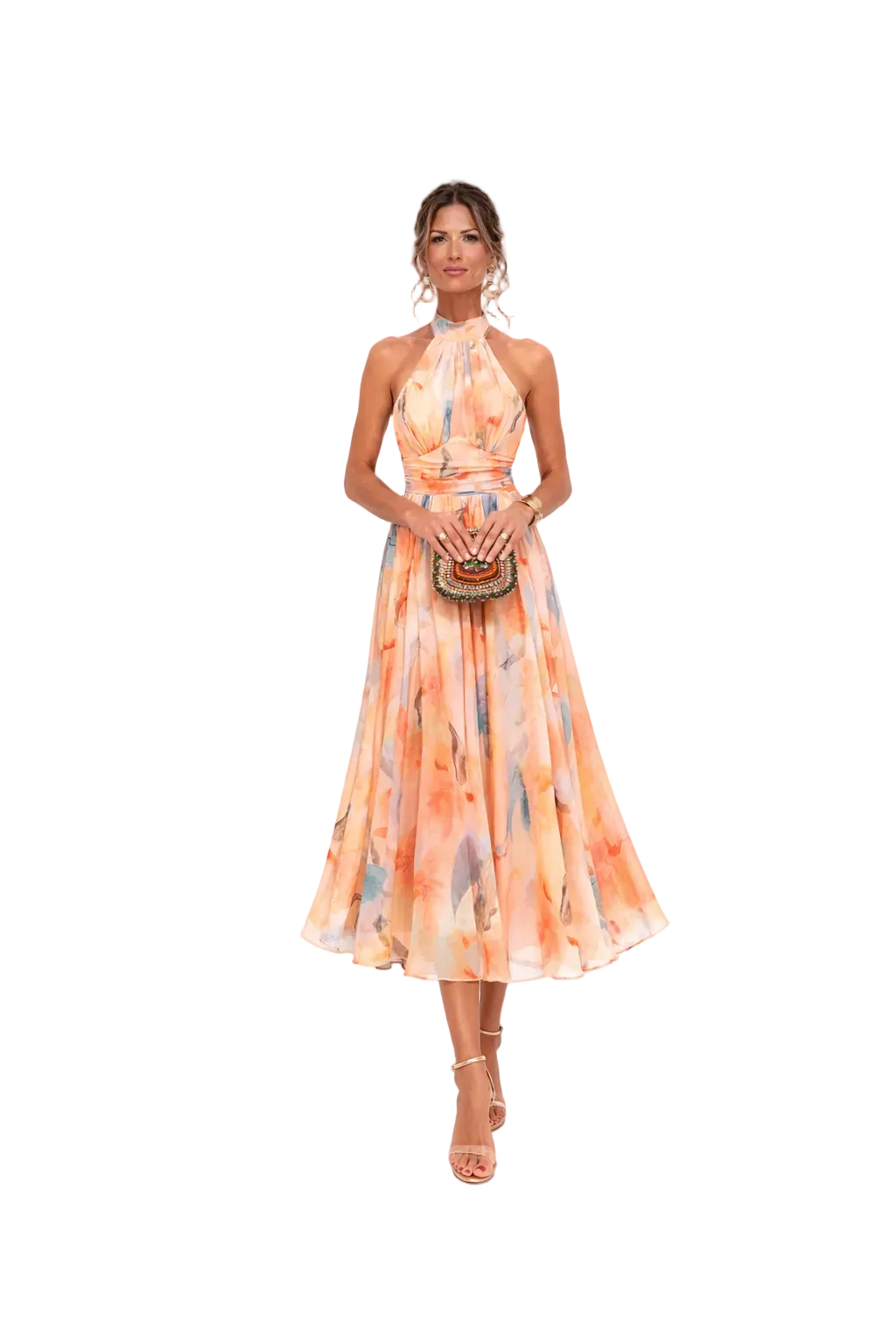 Esther™ | Robe à Col Halter avec Imprimé Aquarelle