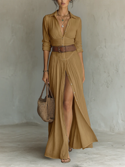 Amélia™ — Robe maxi élégante à col revers