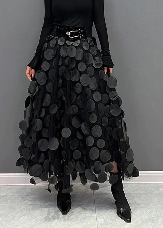 Christelle | Jupe élégante en tulle patchwork à pois noirs