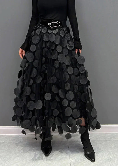Christelle | Jupe élégante en tulle patchwork à pois noirs