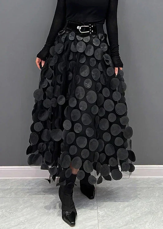 Christelle | Jupe élégante en tulle patchwork à pois noirs