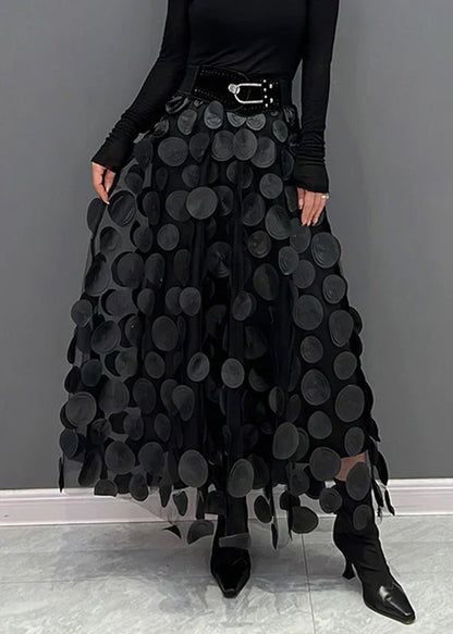 Christelle | Jupe élégante en tulle patchwork à pois noirs