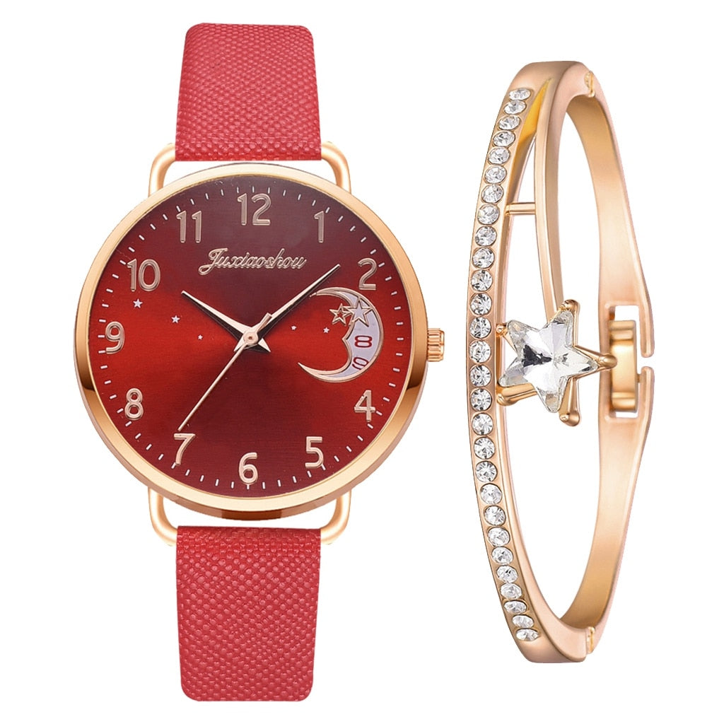 Ensemble montre et bracelet à cadran à chiffres lunaires