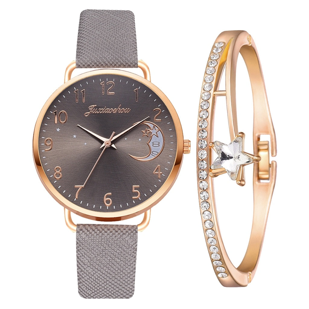 Ensemble montre et bracelet à cadran à chiffres lunaires