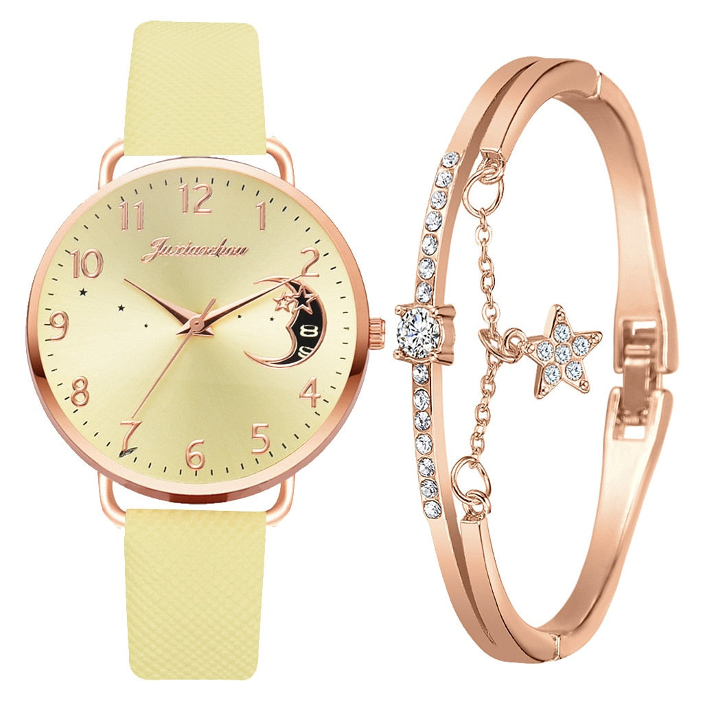 Ensemble montre et bracelet à cadran à chiffres lunaires