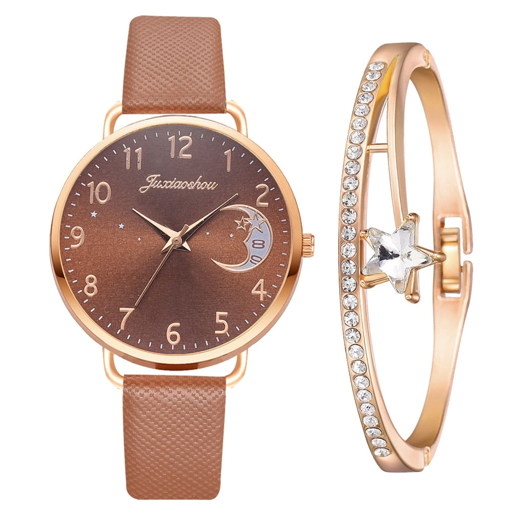 Ensemble montre et bracelet à cadran à chiffres lunaires