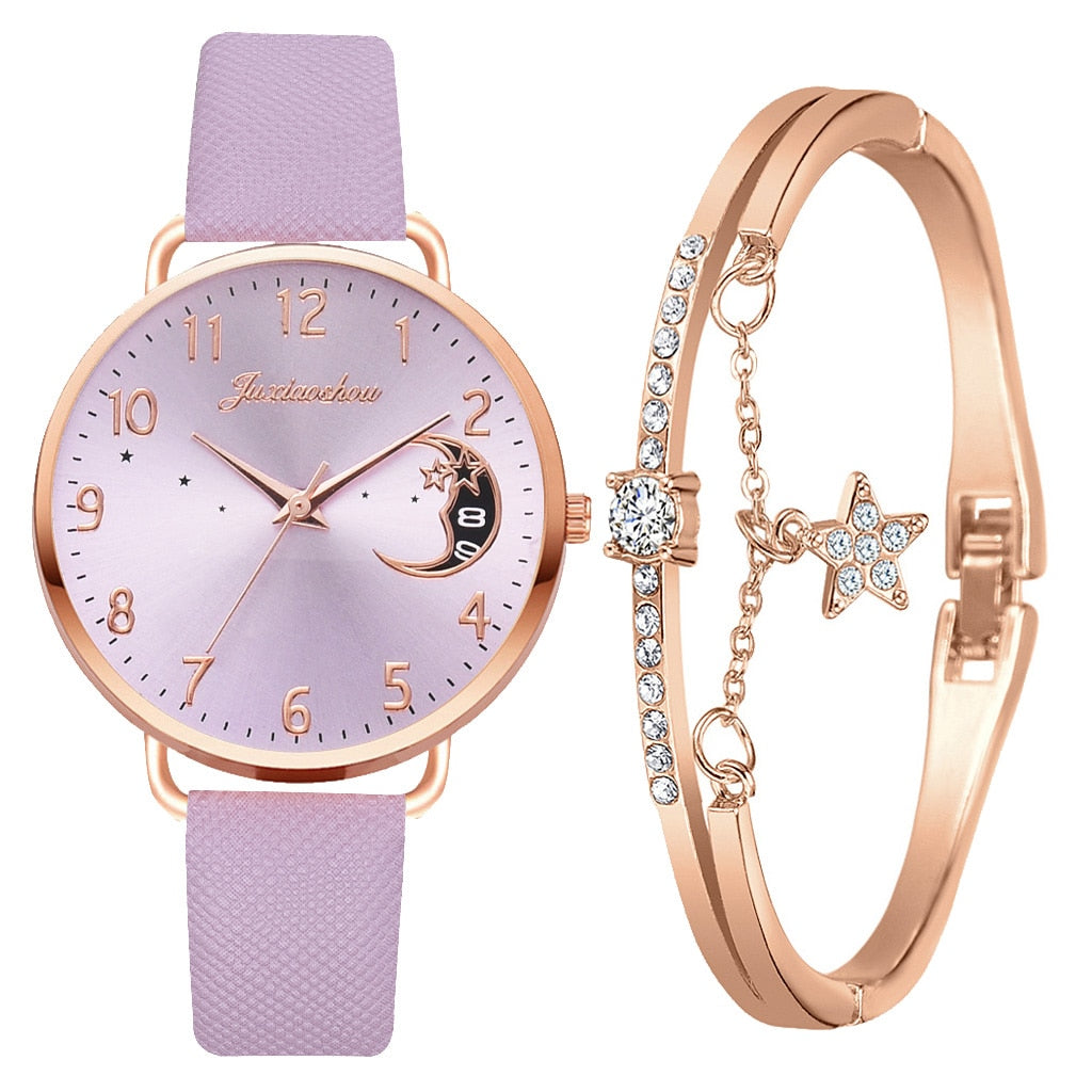 Ensemble montre et bracelet à cadran à chiffres lunaires