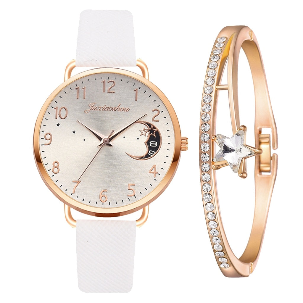 Ensemble montre et bracelet à cadran à chiffres lunaires