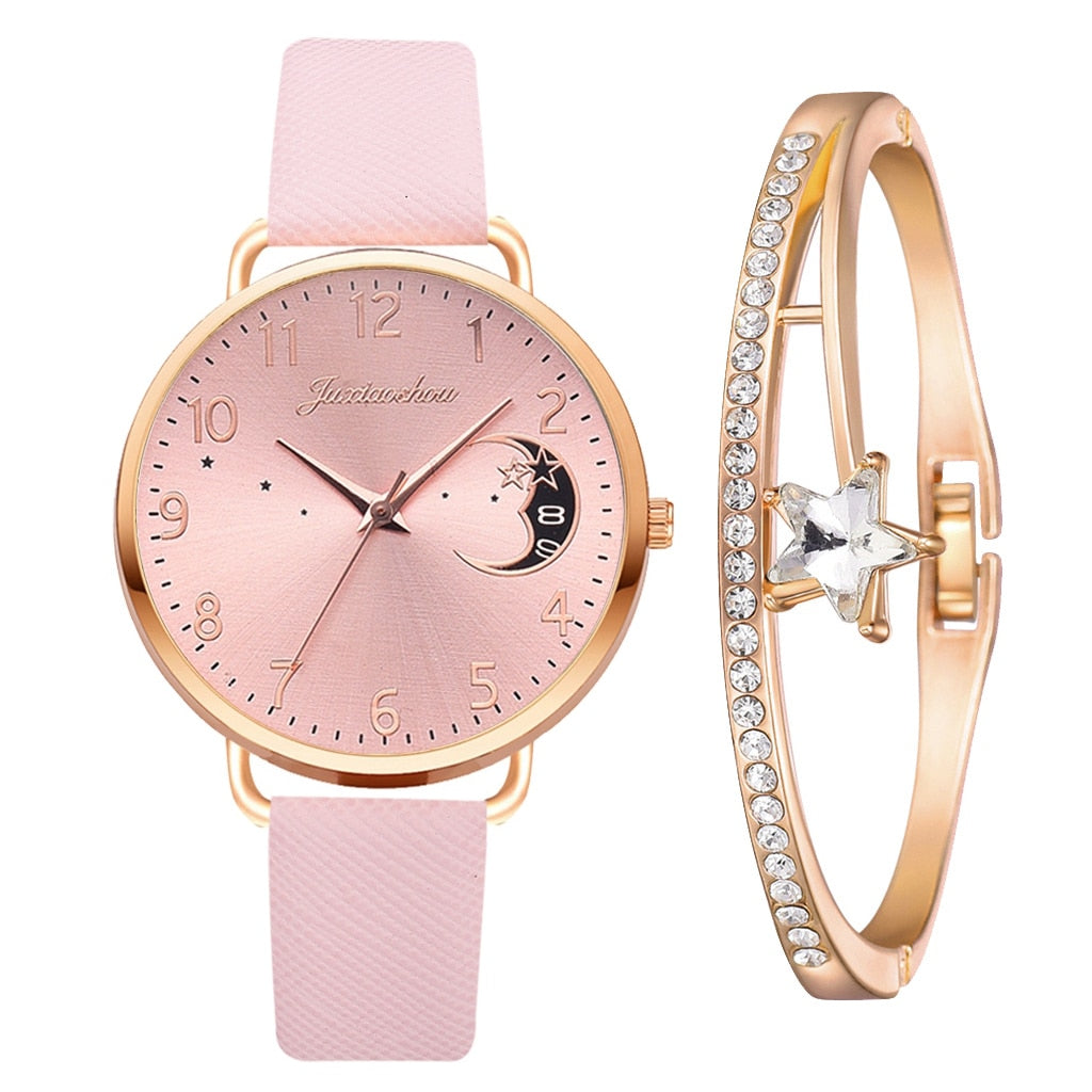 Ensemble montre et bracelet à cadran à chiffres lunaires
