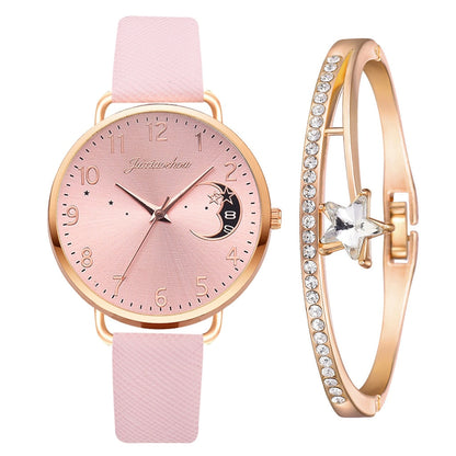 Ensemble montre et bracelet à cadran à chiffres lunaires