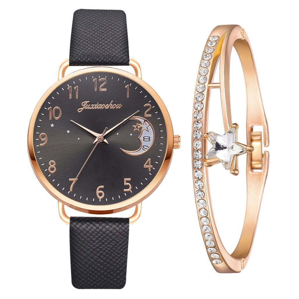 Ensemble montre et bracelet à cadran à chiffres lunaires