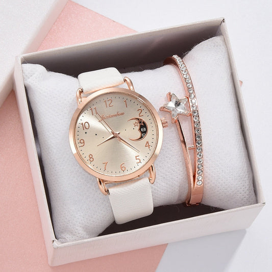 Ensemble montre et bracelet à cadran à chiffres lunaires