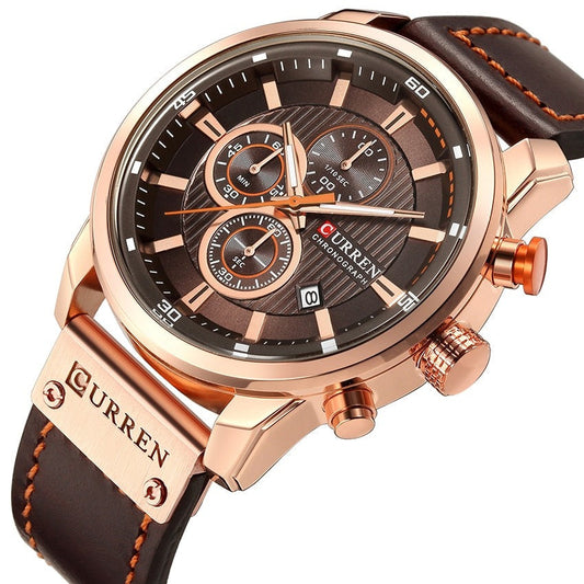 Montre à quartz élégante avec bracelet en cuir