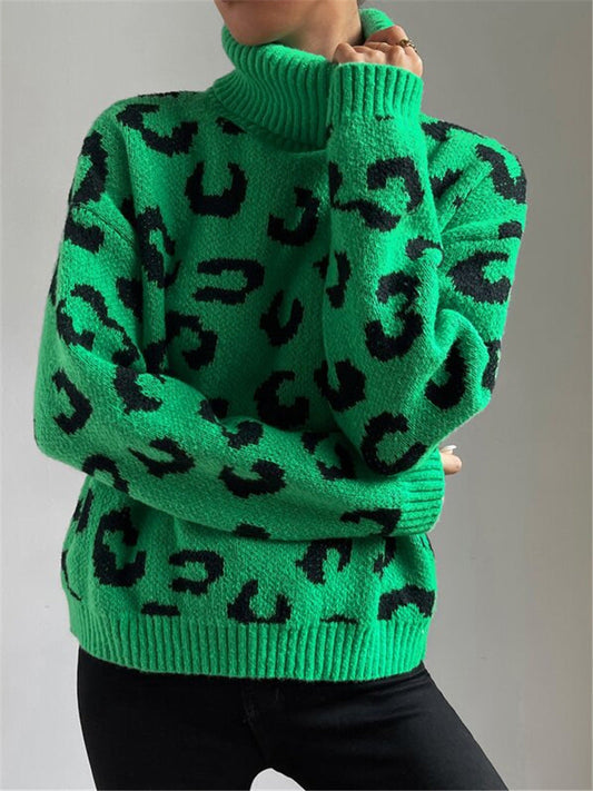 Adèle | Pull vert élégant à imprimé léopard