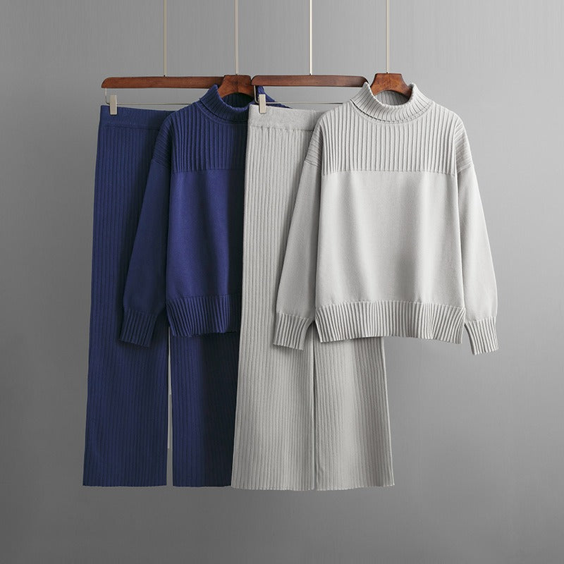 Ensemble deux pièces frais uni bleu foncé à manches longues