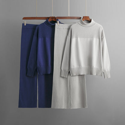 Ensemble deux pièces frais uni bleu foncé à manches longues
