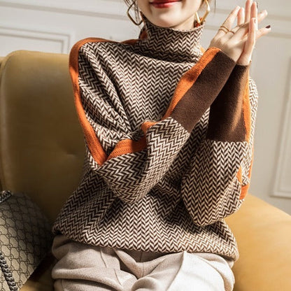 Élise | Sweat-shirt à col roulé avec rayures contrastées distinctives