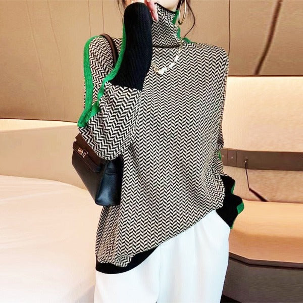 Élise | Sweat-shirt à col roulé avec rayures contrastées distinctives