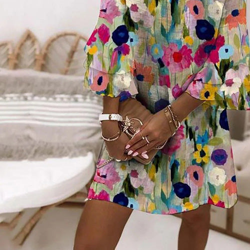 Jane Mini-robe romantique à col en V et imprimé floral