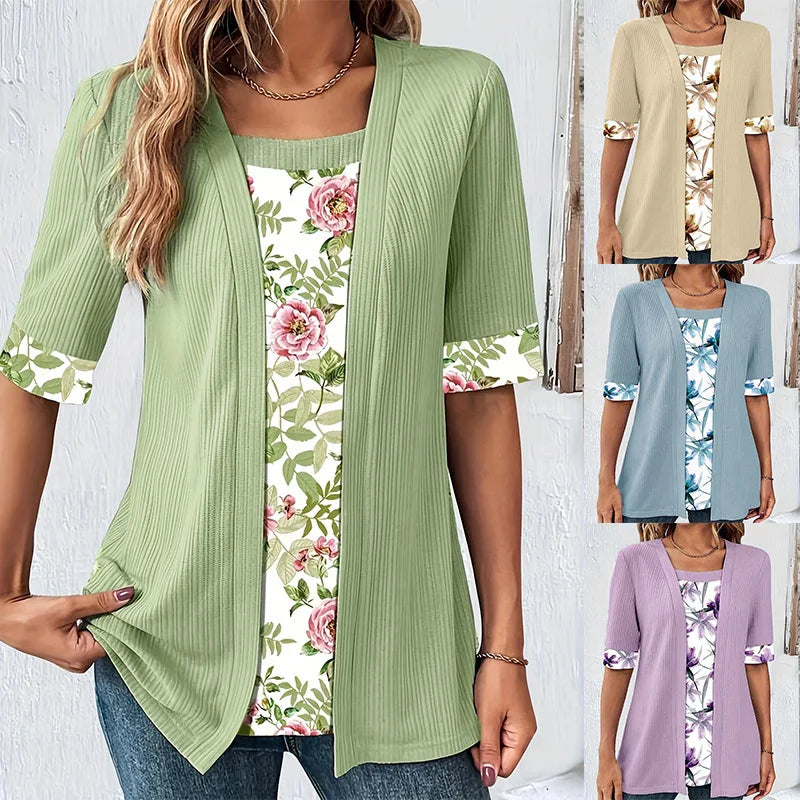 ESTHER - BLOUSE DÉCONTRACTÉE À FLEURS À DOUBLE COUCHE
