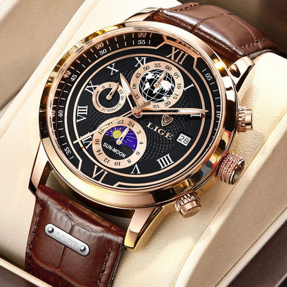 Montre chronographe avec bracelet en cuir haut de gamme