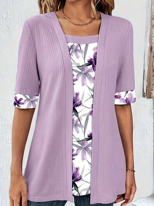 ESTHER - BLOUSE DÉCONTRACTÉE À FLEURS À DOUBLE COUCHE