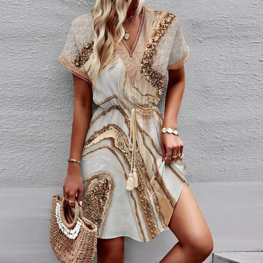 SIMA - ROBE DÉCOLLETÉ EN V GRAPHIQUE CHIC