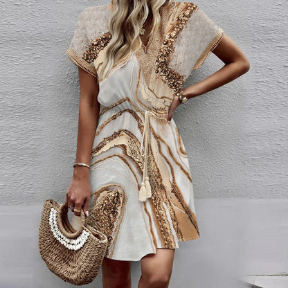 SIMA - ROBE DÉCOLLETÉ EN V GRAPHIQUE CHIC