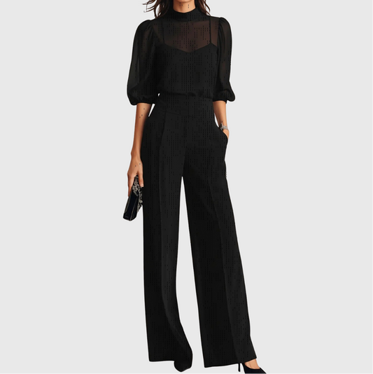 Elodie | Ensemble de trois pièces composé d'un top et d'un pantalon à jambes larges